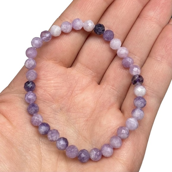 6mm Faceted Lepidolite Stretch Bracelet Stone Gemstone Crystal Purple Stone - Picture 2 of 5